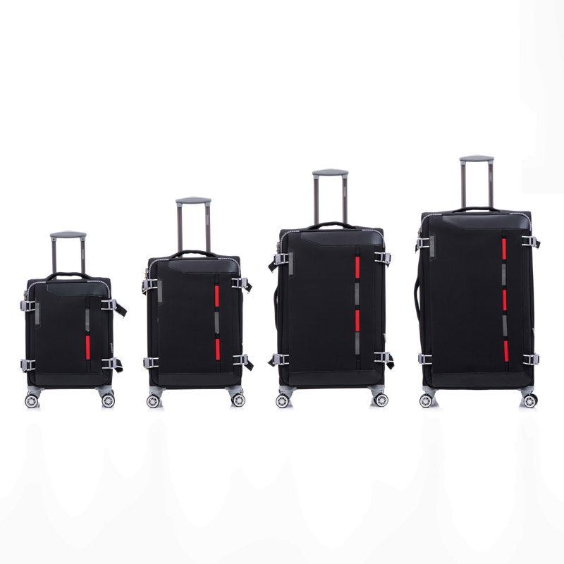 Valise légère 4 pièces verticale 20/24/28/32 avec capacité extensible, roulettes pivotantes à 360 degrés, compartiments extérieurs, poche intérieure de couvercle, accessoire latéral réglable