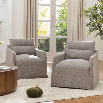 Fauteuil demi-tonneau pivotant rembourré en lin 30 po (ensemble de 2)