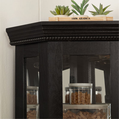 Lighted Corner Curio Cabinet - Glass Display Shelf with Tempered Glass Doors, Adjustable Shelving, and Included Bead Bulb - Ideal Bar Cabinet for Home Decor