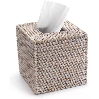  YANGQIHOME Rattan Tissue Box Whitewash Cover Square for living rooms/bedrooms/bathrooms