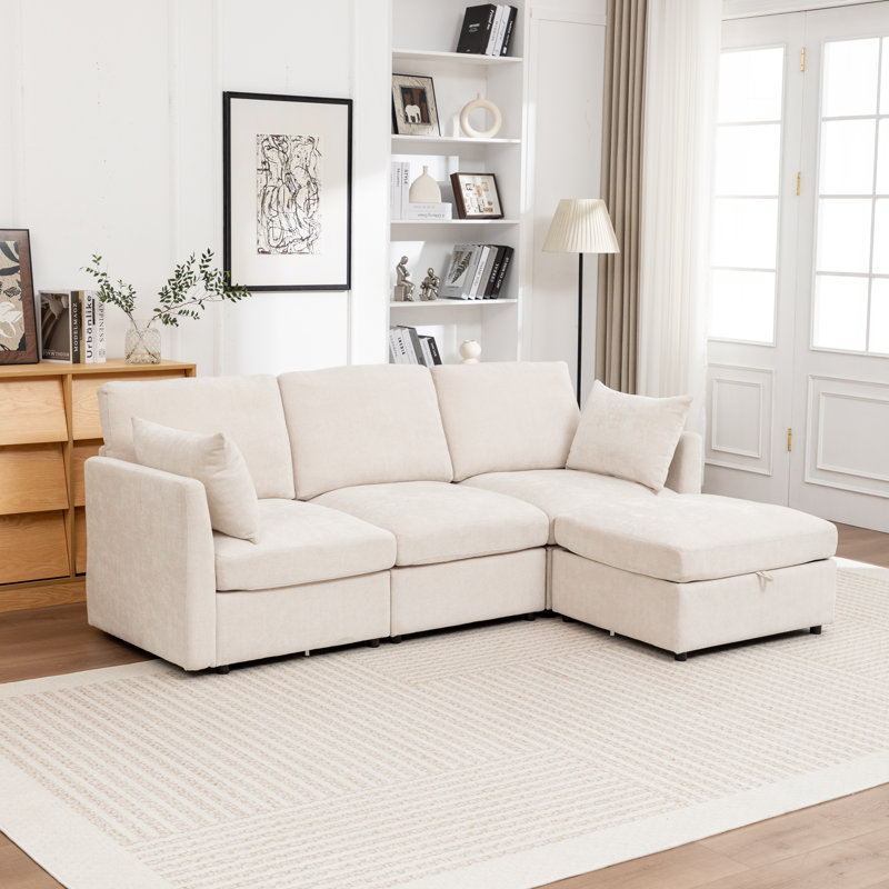 Canapé modulaire avec repose-pieds 4 pièces Wilroy, Beige