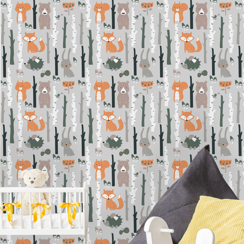 Joli rouleau de papier peint pelez et collez le renard et les lapins, L 16,67 po x l 25 po