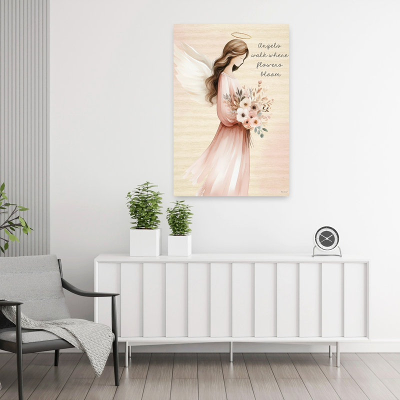 Angels Walk Where Flowers Bloom Elegant Serene, art abstrait, H 36 po x l 24 po