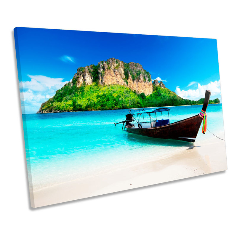 Thailand Beach Sunset Boat - Wrapped Canvas Print, 91.4cm H x 137.2cm W x 4cm D