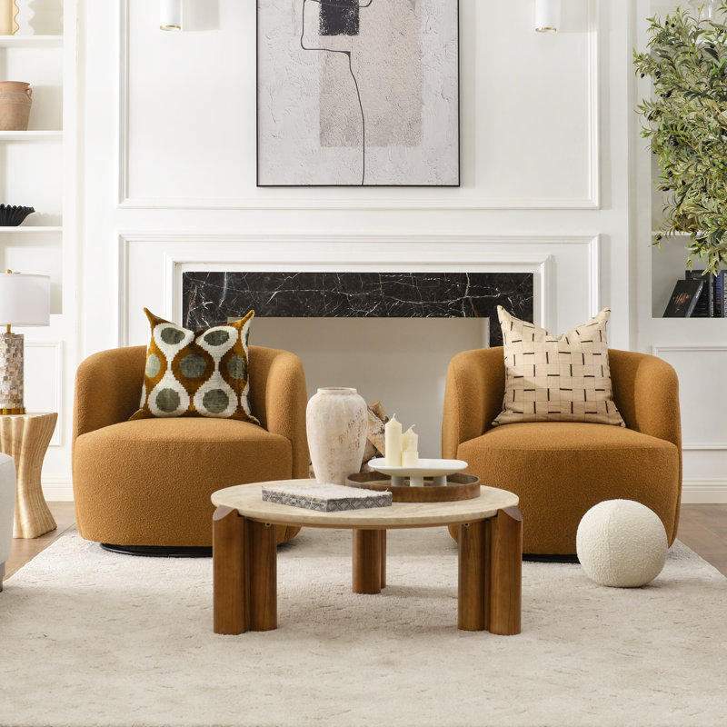 Sydney 34" Wide Boucle Polyester Upholstered Swivel Armchair, Brown Boucle