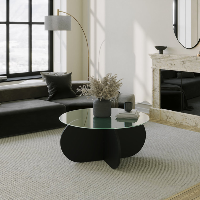 Glorias Coffee Table, 35" H x 75" W x 75" D , Transparent, Black