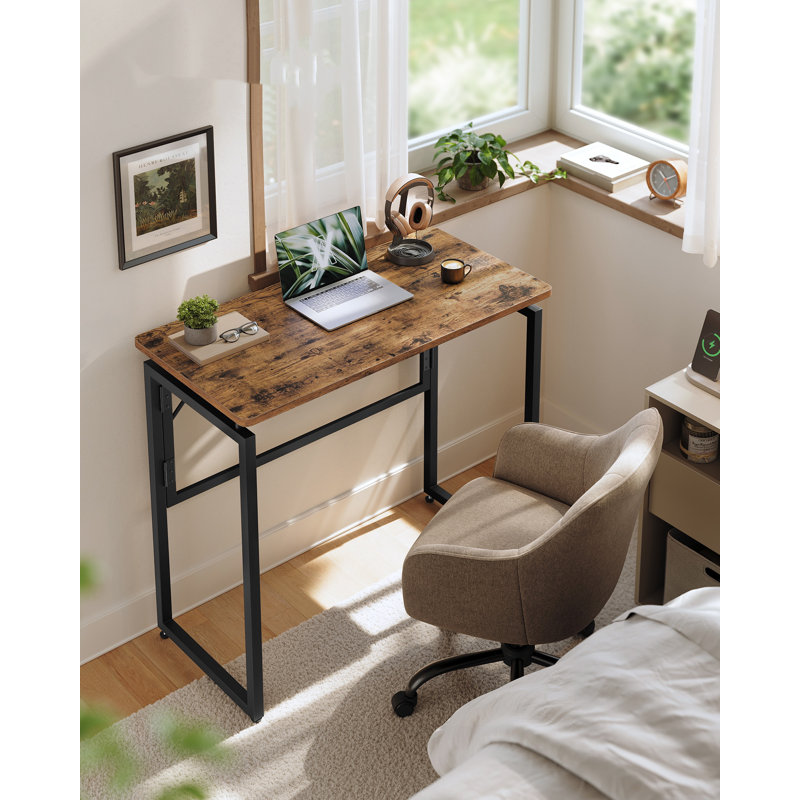 Adjustable Metal Base Computer Desk, Brown, Black