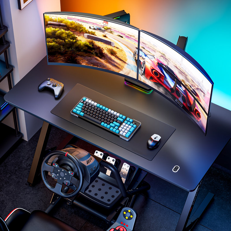 ARES WING Gaming Desk with Infinity Mirror RGB Light Office Computer Table Z Shade White, Black