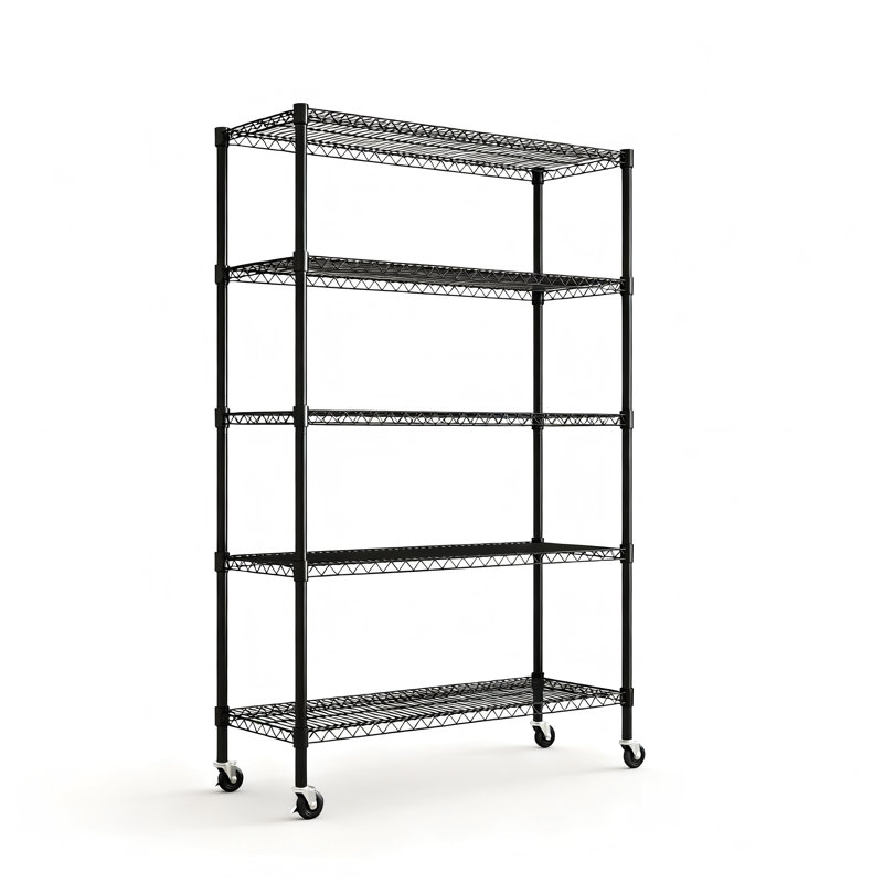 Étagère robuste à 5 niveaux en fil métallique, support de rangement réglable en métal avec roues d'une capacité de 1650 lb, tablettes en acier au carbone pour le garage, la cuisine et l'entrepôt