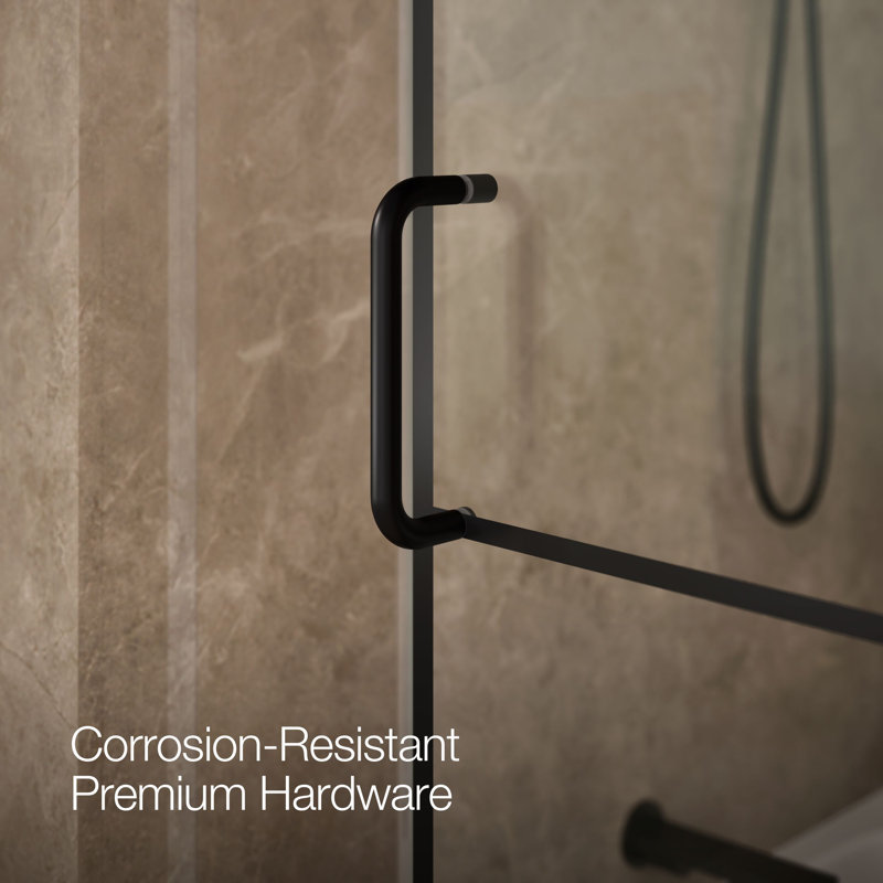 Elate Sliding Bath Door, 56-3/4-In H X 56-1/4 - 59-5/8-In W, With 1/4-In Thick Frosted Glass With Rectangular Grille Pattern