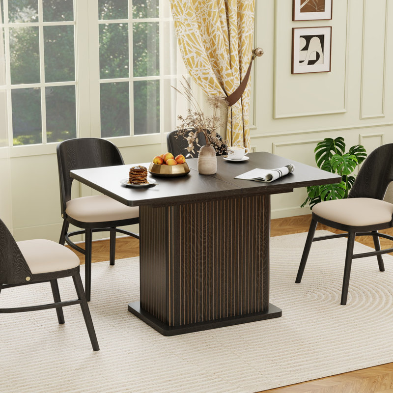 47-65 Inch Extendable Kitchen Dining Table With 2 Doors For 4-6, Rectangle Dining Room Table, Black