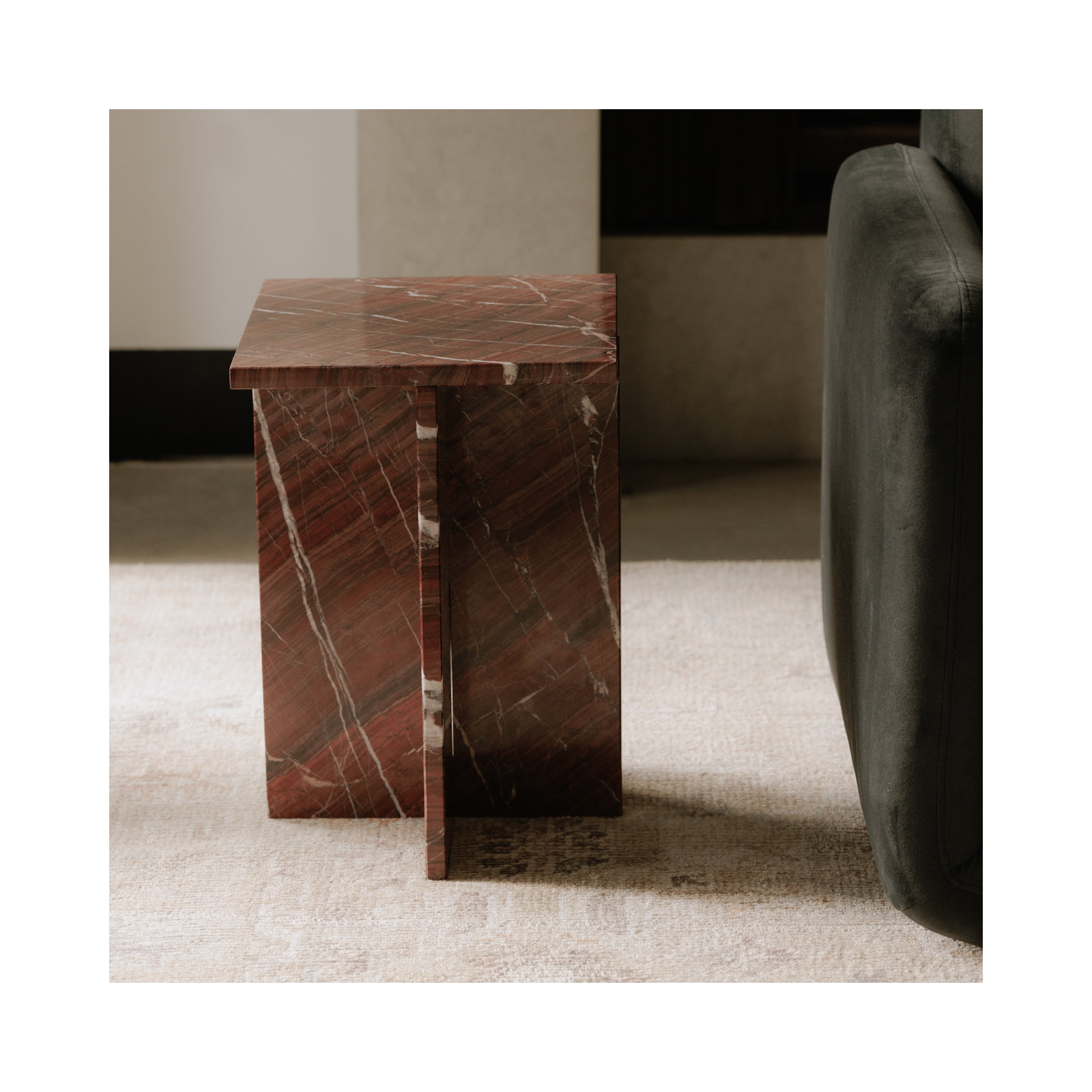 Rience End Table, Red Marble