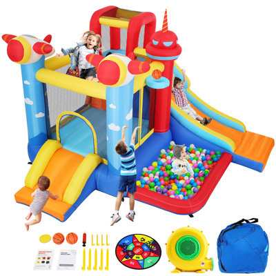 11.3' ×11.1' Inflatable Bounce House With Air Blower, Long Slide, Pool, Climbing Wall For Backyard Water Park Birthday Party