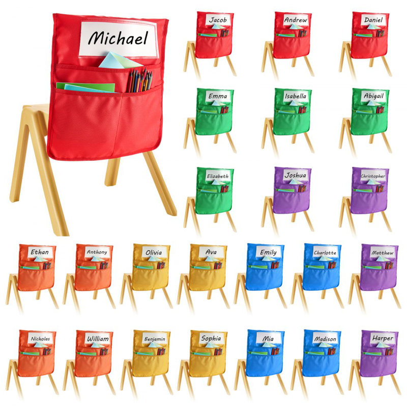 Pochettes de chaise pour poche de siège de classe avec étiquette 6 couleurs