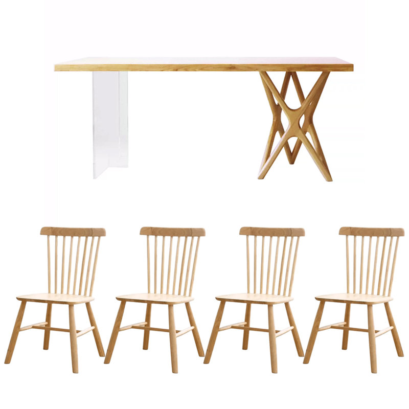 4 - Person Solid Wood Top Double Pedestal Dining Set, 29.52"H x 55.11"L x 27.55"W