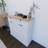 White Kitchen Trash Can Storage Cabinet With 2 Drawers And 1 Tilting Trash Cabinet And 1 Door With Storage Rack And 2 Shelves