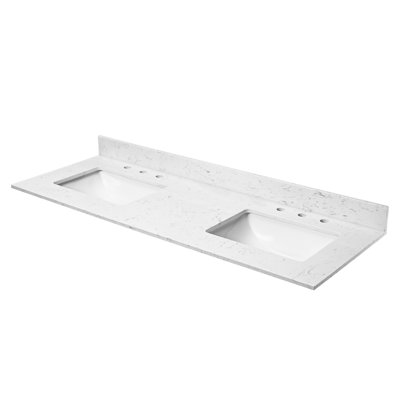 60"X 22" Bathroom Stone Vanity Top Engineered Color With Undermount Ceramic Sink And 3 Faucet Hole With Backsplash