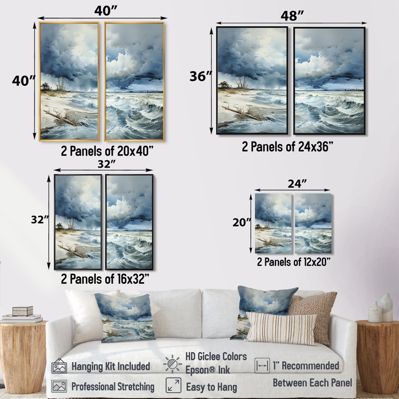 Tempête sur tempête au-dessus de l'océan, art mural sur toile Tempêtes, Black, 36" H x 48" W, Impression encadrée flottante