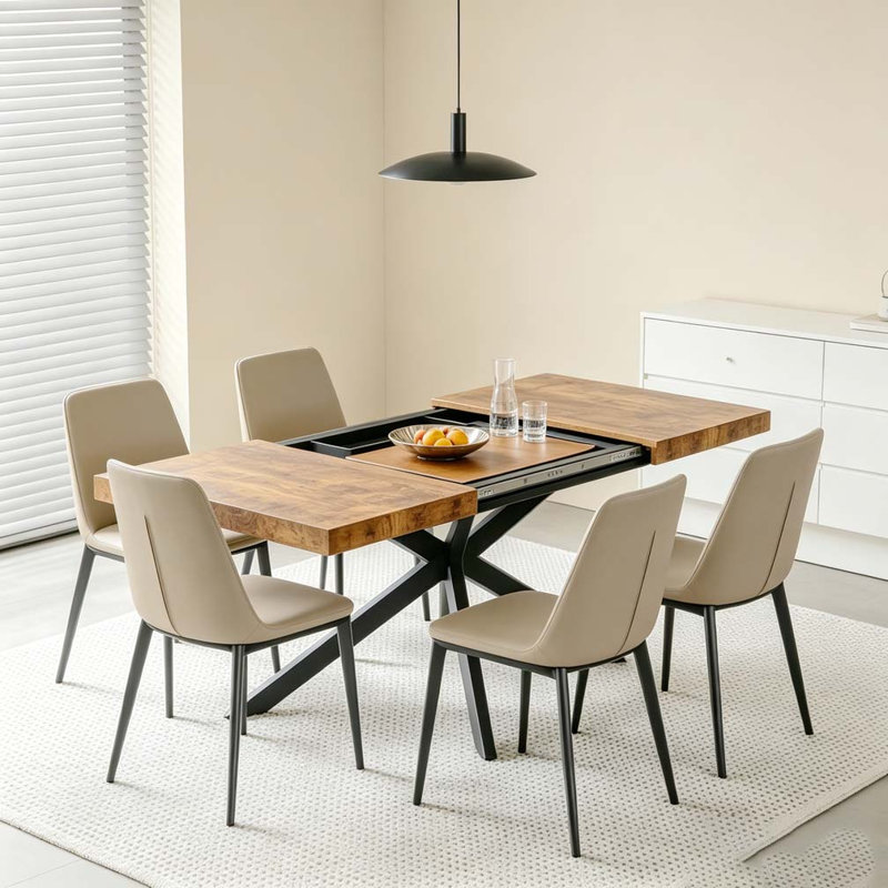 55.11"-70.86"Retro Rectangular Stretch Dining Table, Rustic Brown/Black