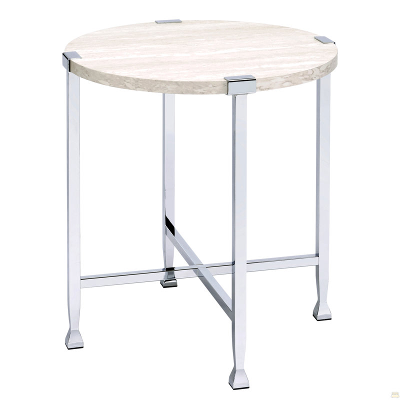 Table de bout en chêne blanc et chrome avec base en forme de X