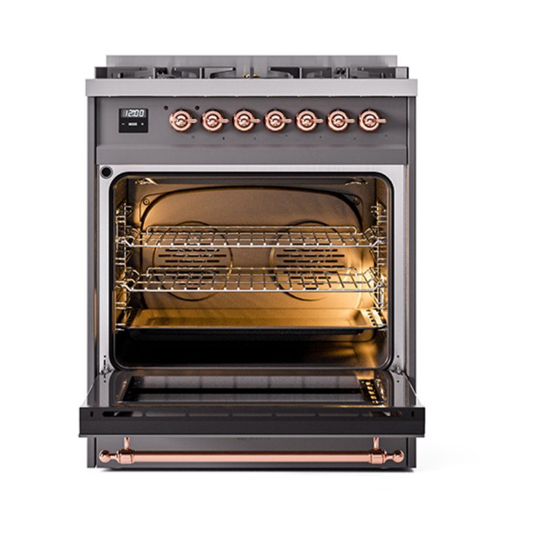 ILVE Nostalgie II Noblesse 30 in Dual Fuel Range, Liquid Propane, Graphite Matte/Copper