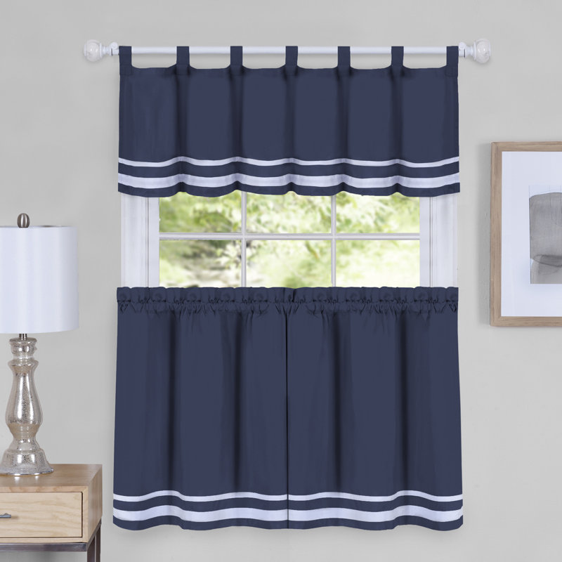 Pangkal Pinang Striped Tailored Kitchen Curtain, 58" W x 24" L, Navy