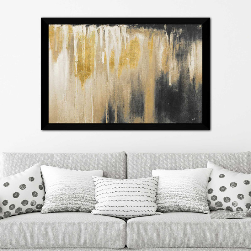 «Gold Paysage I», reproduction sur toile flottante, H 25,5 po x l 25,5 po x P 1 po, Cadre chocolat patiné