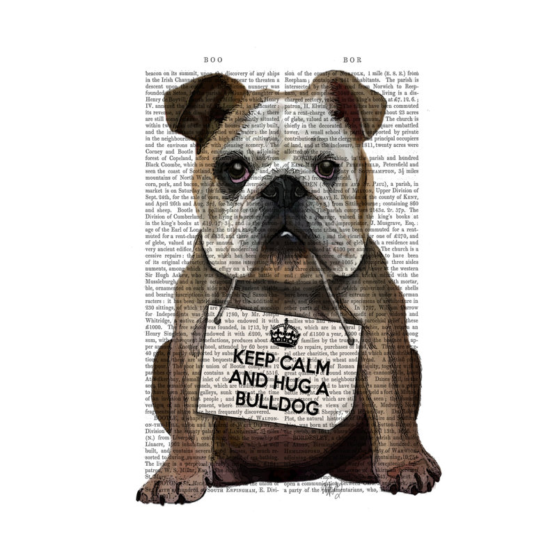 Hug A Bulldog by Fab Funky - Print on Canvas, 66.04 cm H x 45.72 cm W x 1.91 cm D, Wrapped Canvas