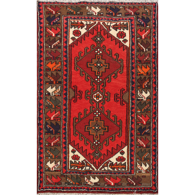 Tapis décoratif en laine noué à la main de conception unique 3 pi 2 po x 4 pi 9 po Bedward