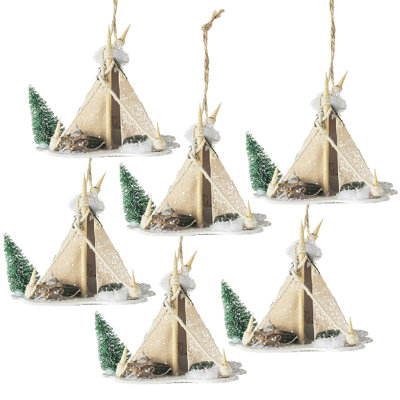 6-Piece 5x3.5x4" Cardboard Lit Tent Ornaments - Festive Hanging Decorations for Christmas Tree