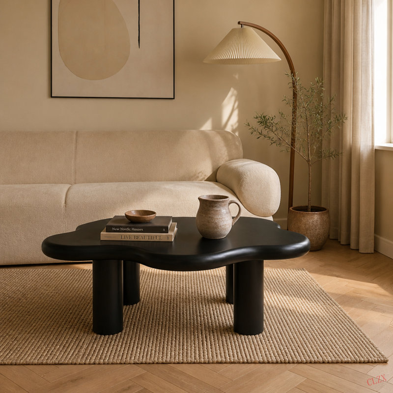 Table basse 40 po avec 4 pieds ronds, petite table basse mignonne, table centrale irrégulière unique pour le salon, un appartement