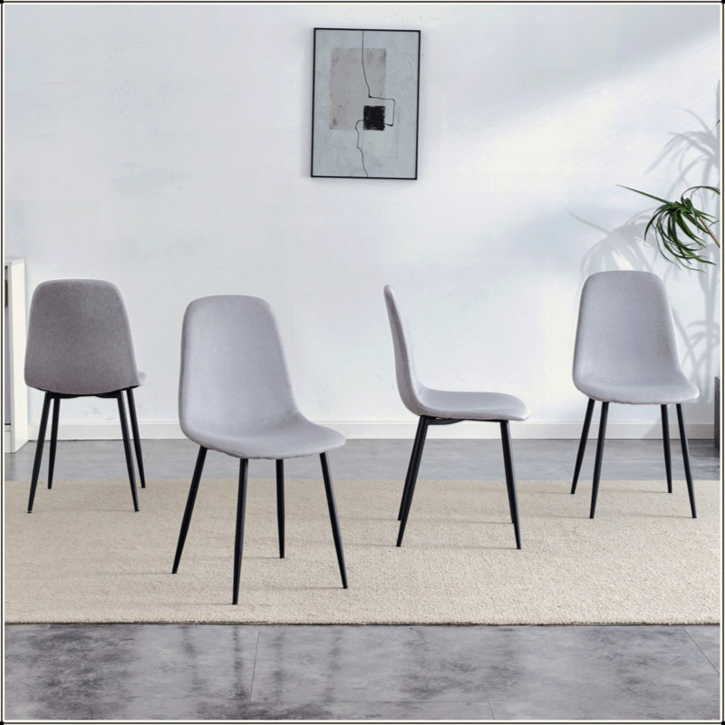 Set Of 4 Fabric-Back And Metal Combined Spoon Chairs - Perfectly Matching Minimalist And Scandinavian Style Homes, Gray