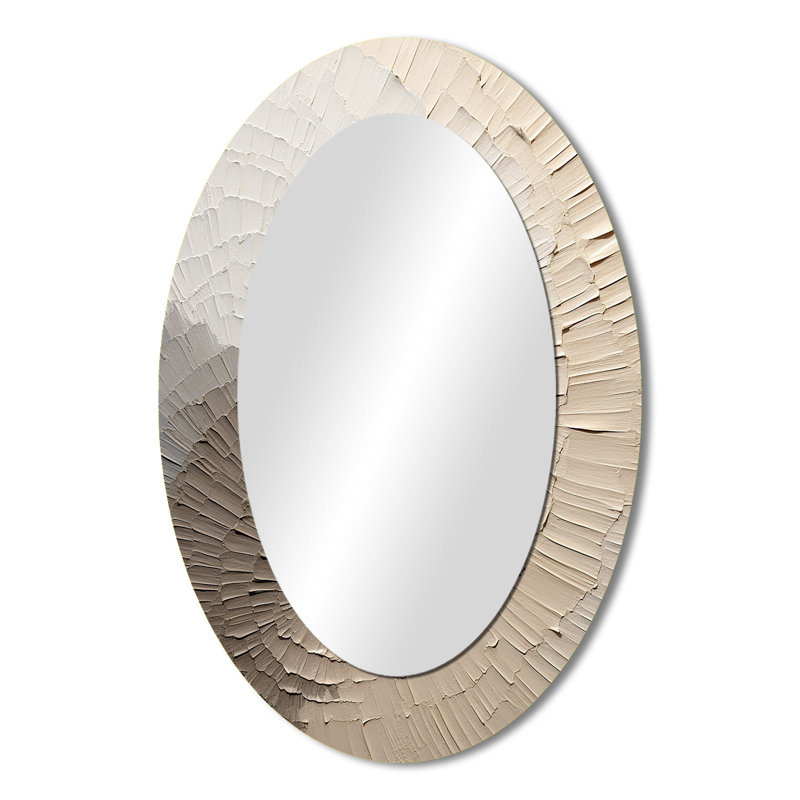 «Graceful Minimalisme» Beige Mute Art - Miroir décoratif ovale abstrait sur métal, H 36 po x l 24 po