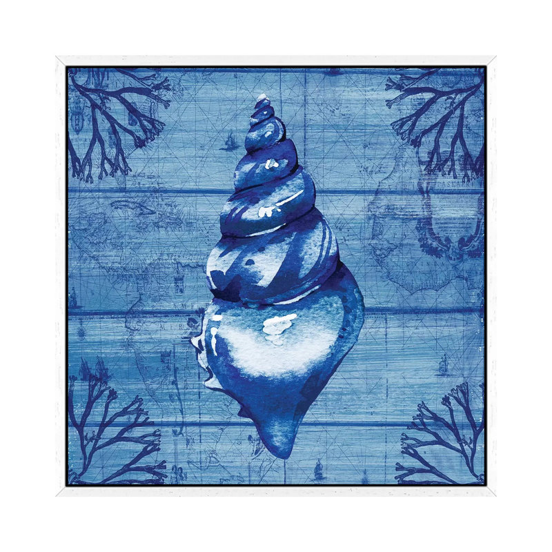Indigo Conch - Print on Canvas, 66.04cm H x 66.04cm W x 3.81cm D, White Floater Framed