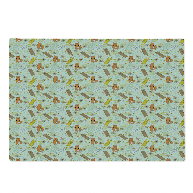 Ambesonne Cartoon Cutting Board Large Size Bear Fox and Bunny Multicolor