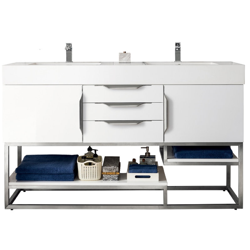 Columbia 59'' W Double Vanity, Latte Oak, Radiant Gold, White