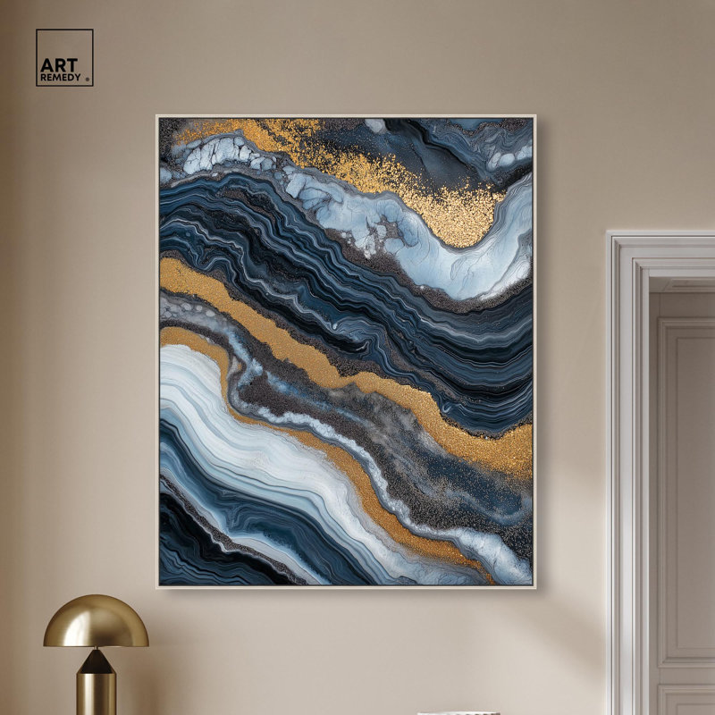 Acrylique Flow I, impression sur toile Geode par , H 46 po x l 37 po, Argent argent, Cadre flottant