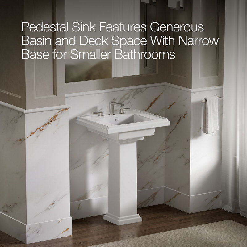 Tresham Fireclay Pedestal Bathroom Sink, White, 8" Centers, 34.625" H x 19.5" W x 24" L