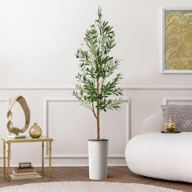 Arbre artificiel dans un pot de fleurs moderne, décoration d'arbre en soie d'olivier artificiel (pot et arbre), Écorchure