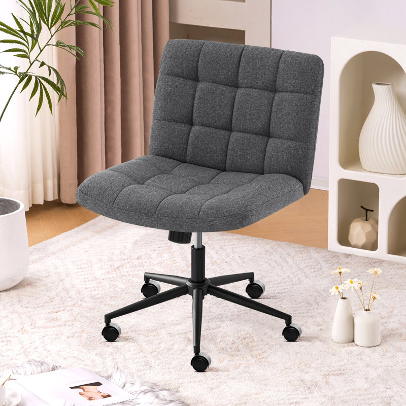 Modern Office Chairs with Wheels, Wide Seat Armless Swivel Task Chair for Home Office, Dark Gray Linen