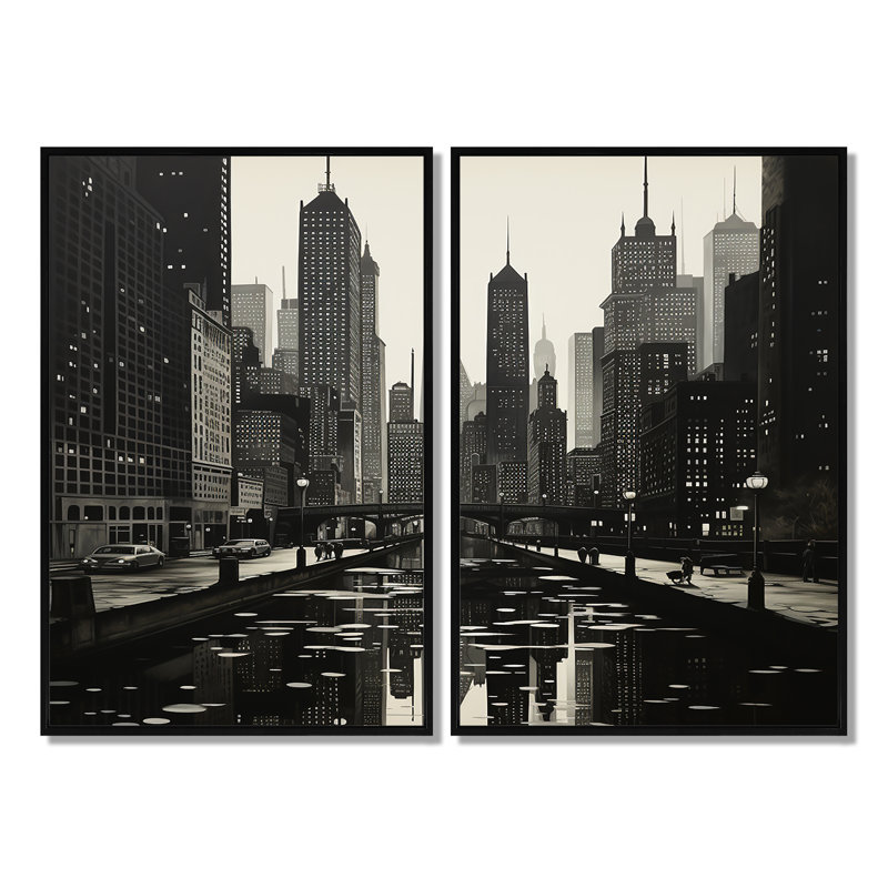 Skyscrapers Urban Elegance III - Architecture, gratte-ciel, art mural, H 36 po x l 48 po, Impression encadrée flottante