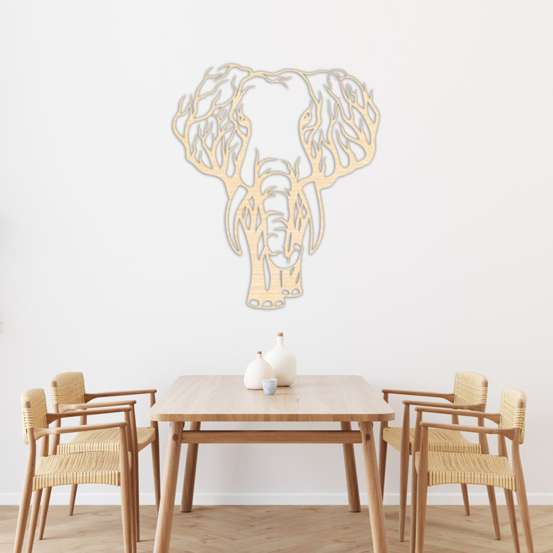 Art mural en forme d'éléphant avec branches d'arbre - bouleau baltique naturel, H 32 po x l 26,7 po x P 0,25 po