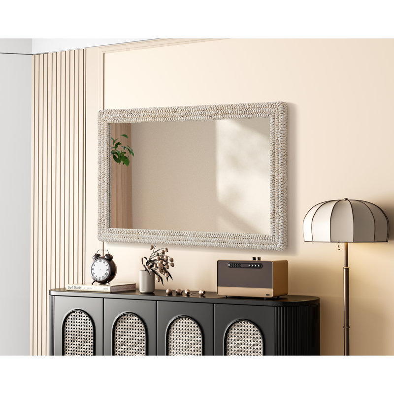 Miroir Dennard Cornhusk en lin blanc, 55 po x 35 po