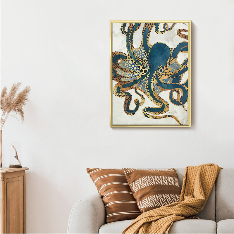 «Marine Animal Octopus», reproduction d'un seul cadre photo sur toile, H 16 po x l 12 po x P 1,5 po, Or