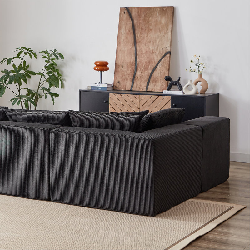 Canapé modulaire Boneless, Velours côtelé noir