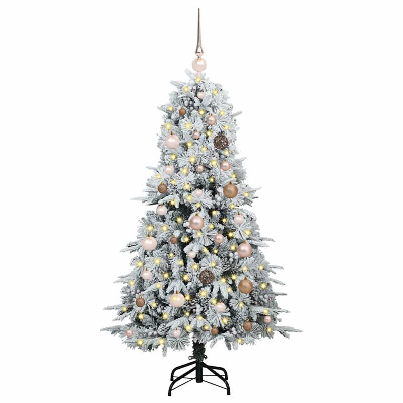 Artificial Hinged Christmas Tree Green PE and PVC, White/Brown/Ivory, 4.92' H