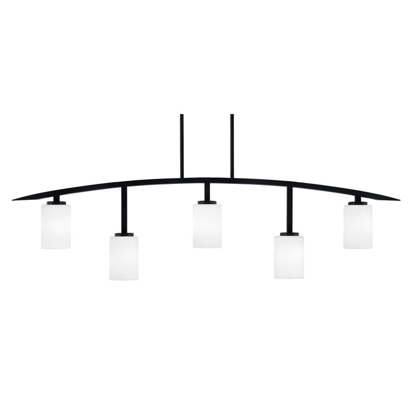 Barre d'éclairage 5 lumières kurve au fini noir mat avec verre mousseline blanc 4 po, Noir mat / blanc