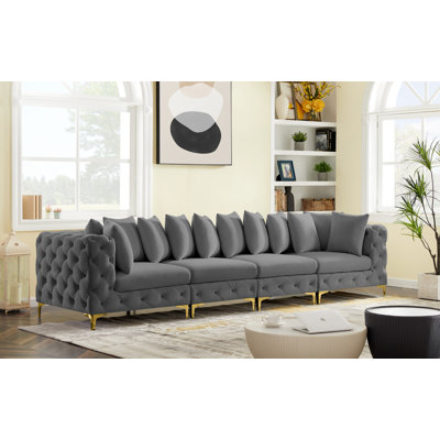Tremblay 138" Velvet Square Arm Modular Sofa
