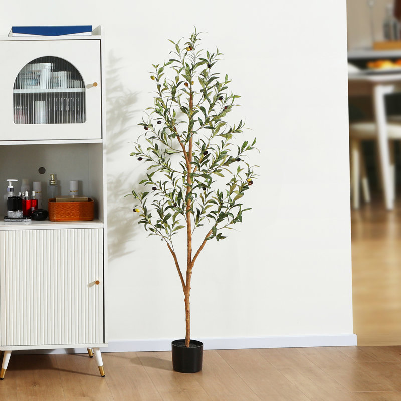 Olive artificielle Adcock en pot avec des feuilles réalistes et un tronc naturel, H 59 po x l 25 po x P 25 po, 1