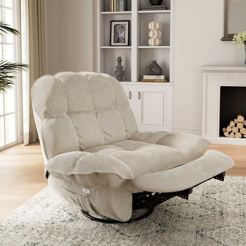 Leno 44.09" Wide Chenille Manual Glider Standard Recliner, Off White Chenille